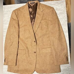 Lands End Blazer 44L Mens Herringbone Tweed Lambswool Wool Blend Lined Pockets